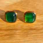 French Vintage Green & Red Agate Square Earrings - floysun