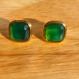 French Vintage Green & Red Agate Square Earrings - floysun