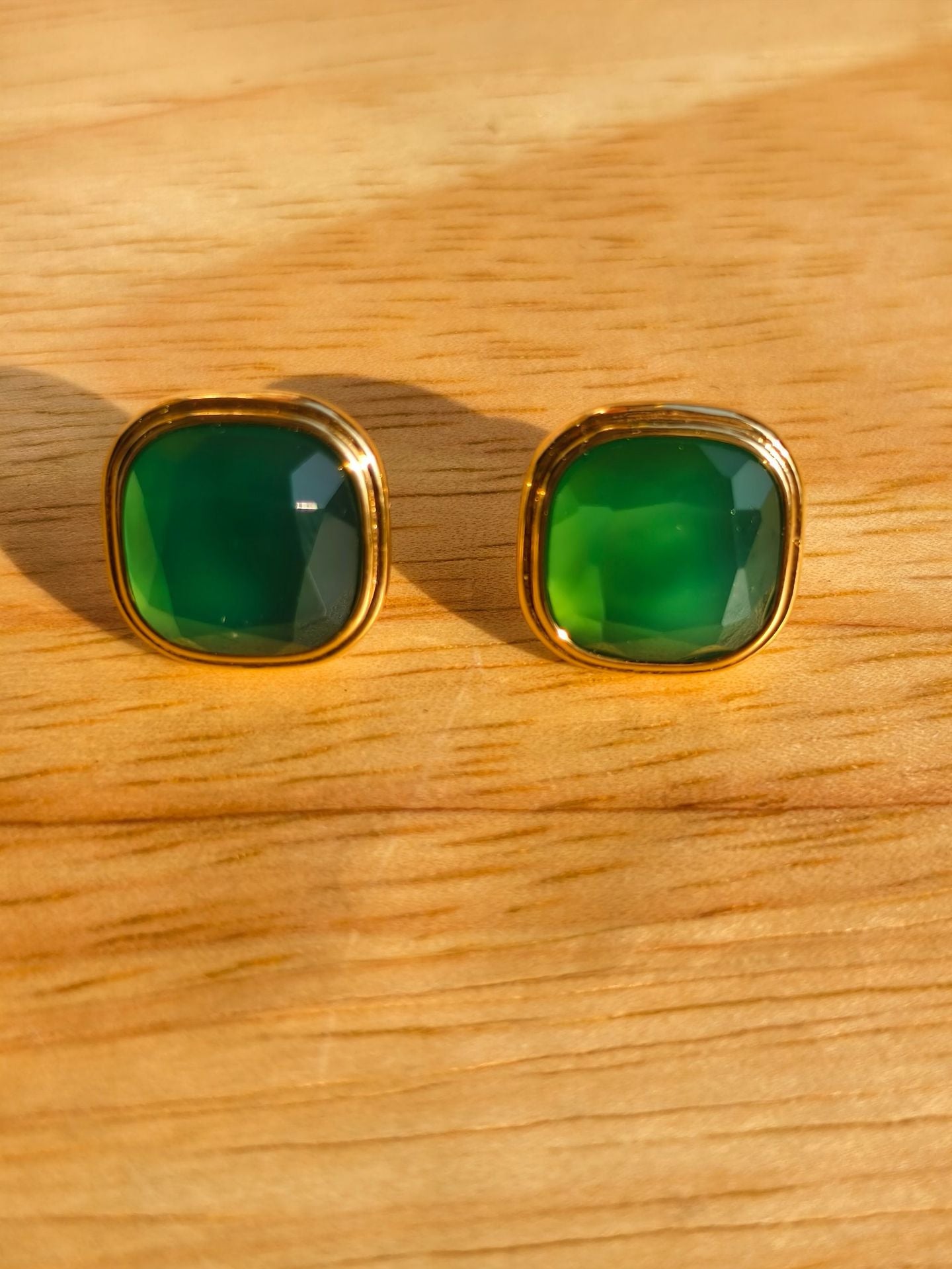 French Vintage Green & Red Agate Square Earrings - floysun
