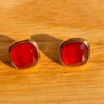 French Vintage Green & Red Agate Square Earrings - floysun