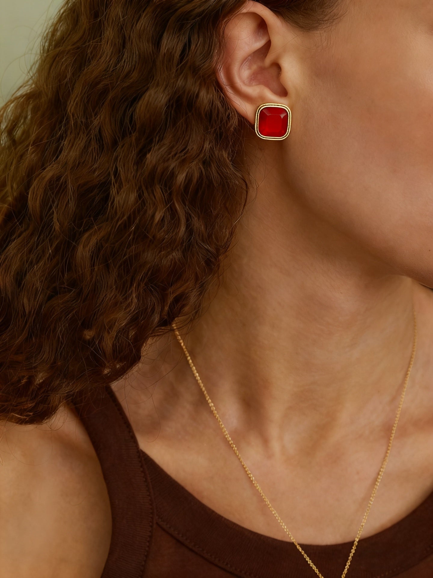 French Vintage Green & Red Agate Square Earrings - floysun