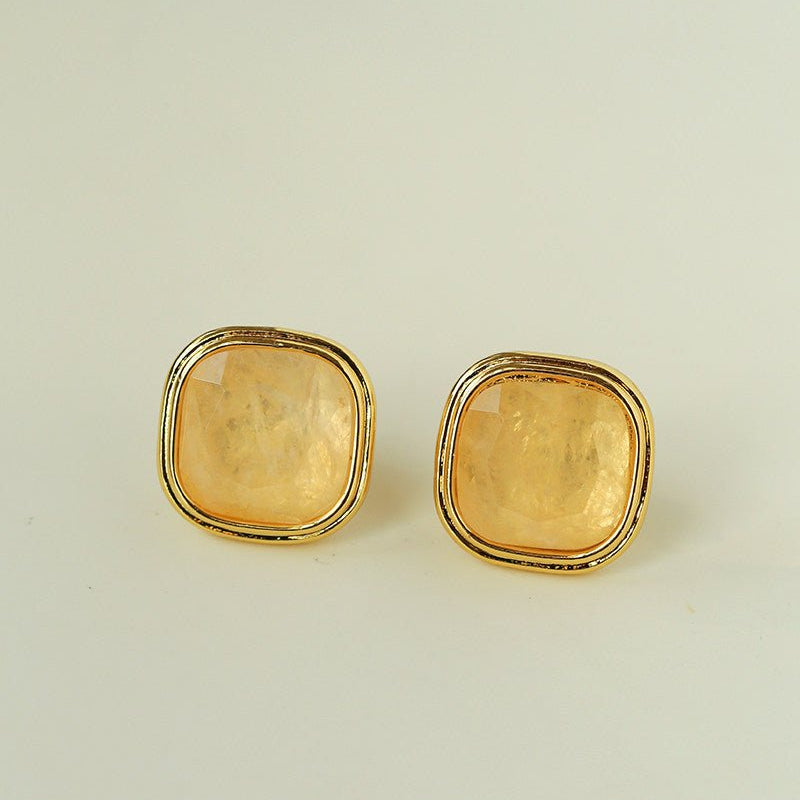 French Vintage Green & Red Agate Square Gemstone Stud Earrings - floysun