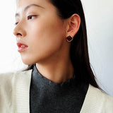 French Vintage Green & Red Agate Square Gemstone Stud Earrings - floysun