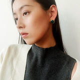 French Vintage Green & Red Agate Square Gemstone Stud Earrings - floysun