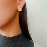 French Vintage Green & Red Agate Square Gemstone Stud Earrings - floysun