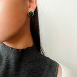French Vintage Green & Red Agate Square Gemstone Stud Earrings - floysun