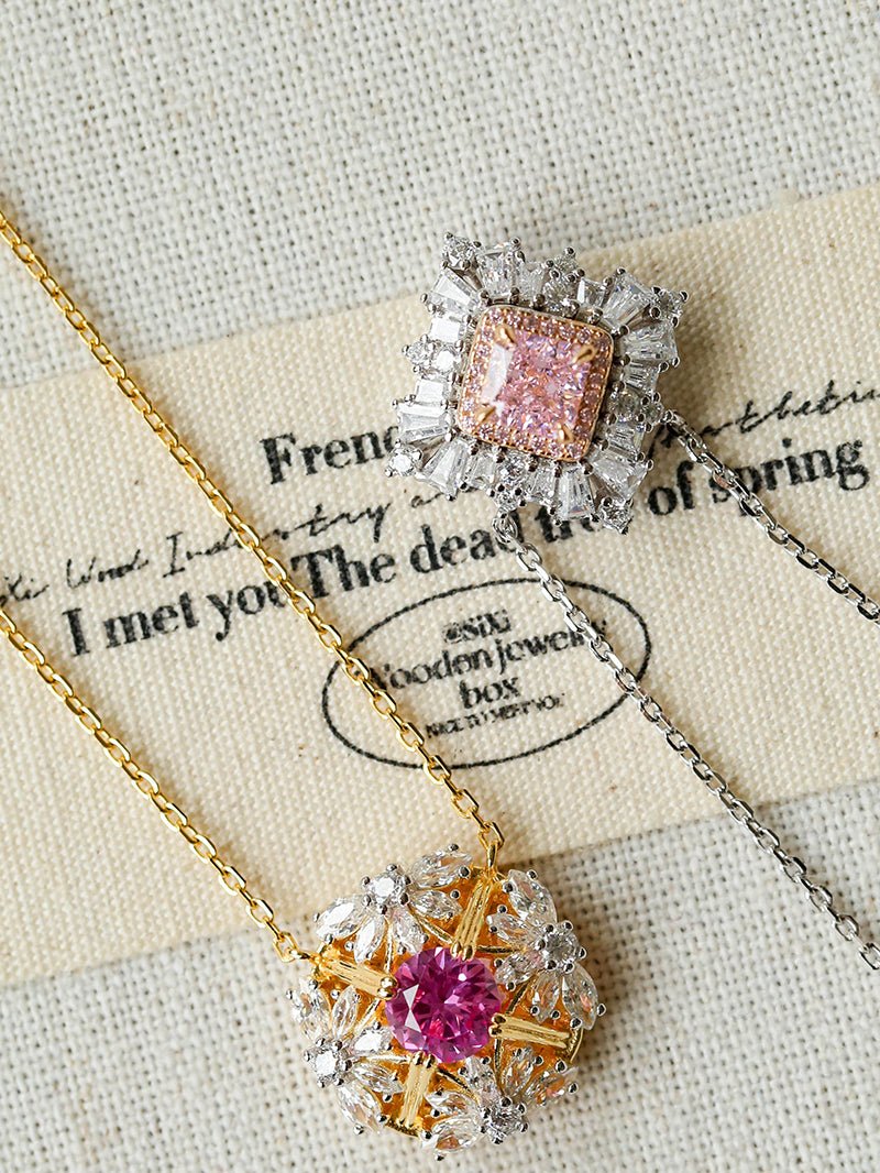 French Vintage Lace Necklace – Pink Sapphire Style - floysun