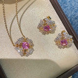 French Vintage Lace Stud Earrings – Pink Sapphire Style - floysun