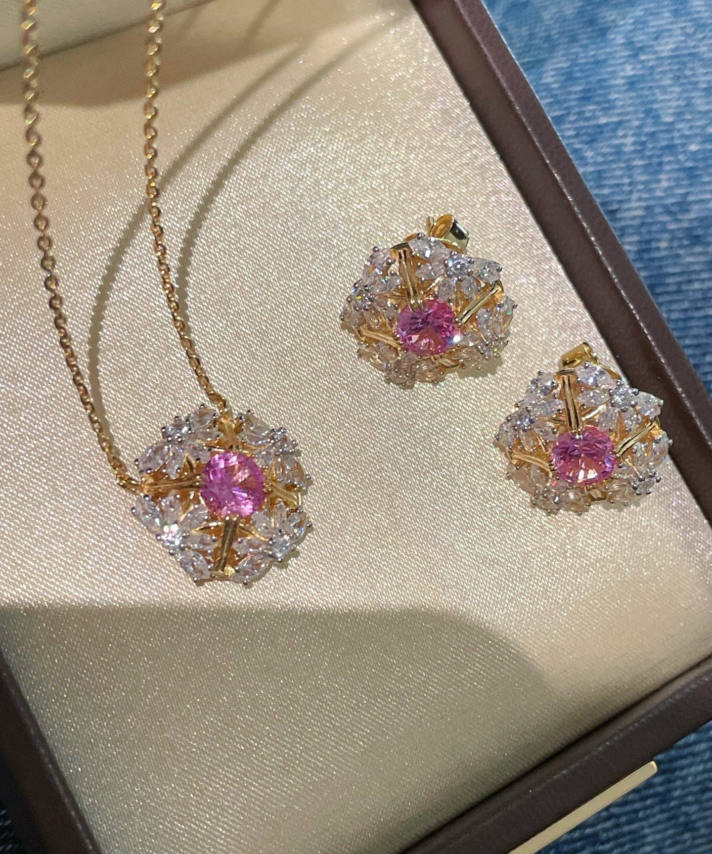 French Vintage Lace Stud Earrings – Pink Sapphire Style - floysun