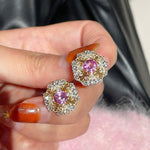 French Vintage Lace Stud Earrings – Pink Sapphire Style - floysun
