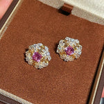 French Vintage Lace Stud Earrings – Pink Sapphire Style - floysun