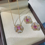 French Vintage Lace Stud Earrings – Pink Sapphire Style - floysun
