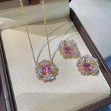 French Vintage Lace Stud Earrings – Pink Sapphire Style - floysun