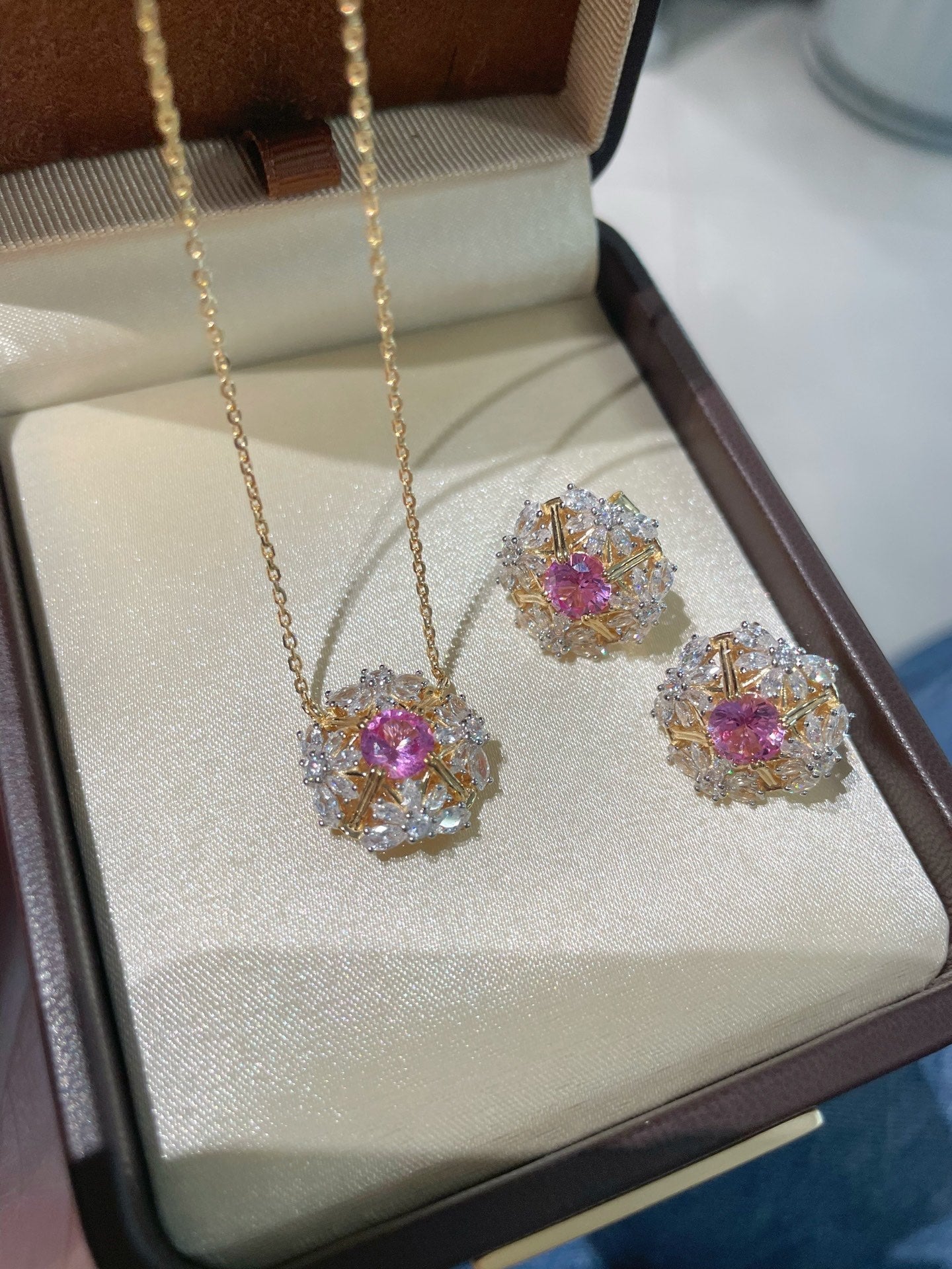 French Vintage Lace Stud Earrings – Pink Sapphire Style - floysun