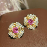 French Vintage Lace Stud Earrings – Pink Sapphire Style - floysun