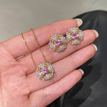 French Vintage Lace Stud Earrings – Pink Sapphire Style - floysun