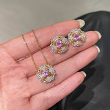 French Vintage Lace Stud Earrings – Pink Sapphire Style - floysun