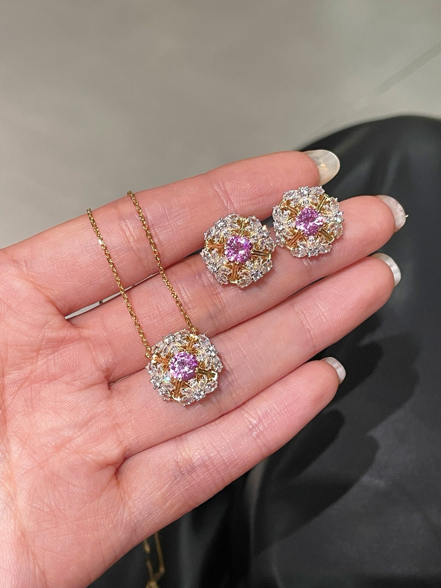 French Vintage Lace Stud Earrings – Pink Sapphire Style - floysun