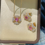 French Vintage Lace Stud Earrings – Pink Sapphire Style - floysun