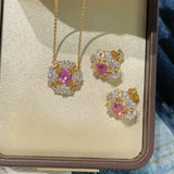 French Vintage Lace Stud Earrings – Pink Sapphire Style - floysun