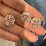French Vintage Lace Stud Earrings – Pink Sapphire Style - floysun