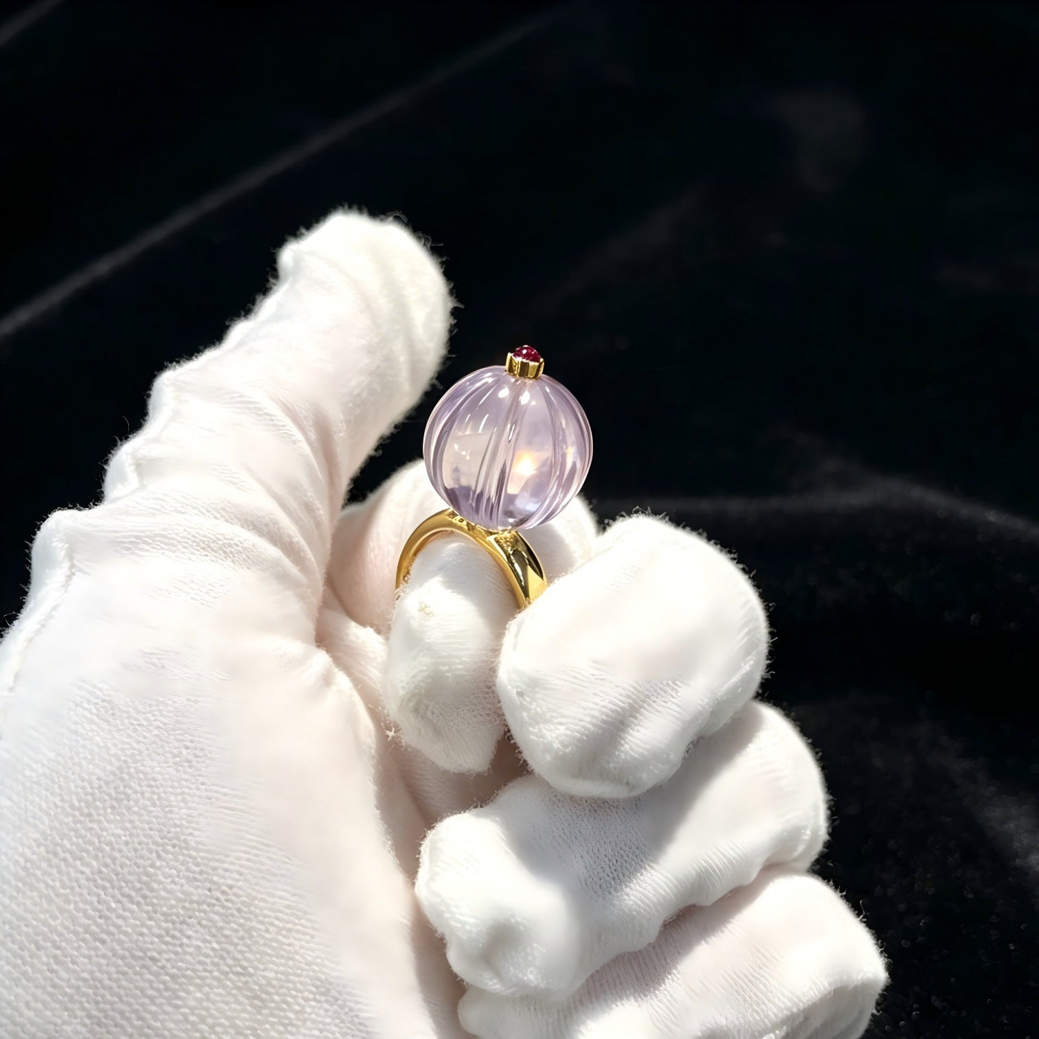 French Vintage Lavender Amethyst Pumpkin Bead Ring - floysun