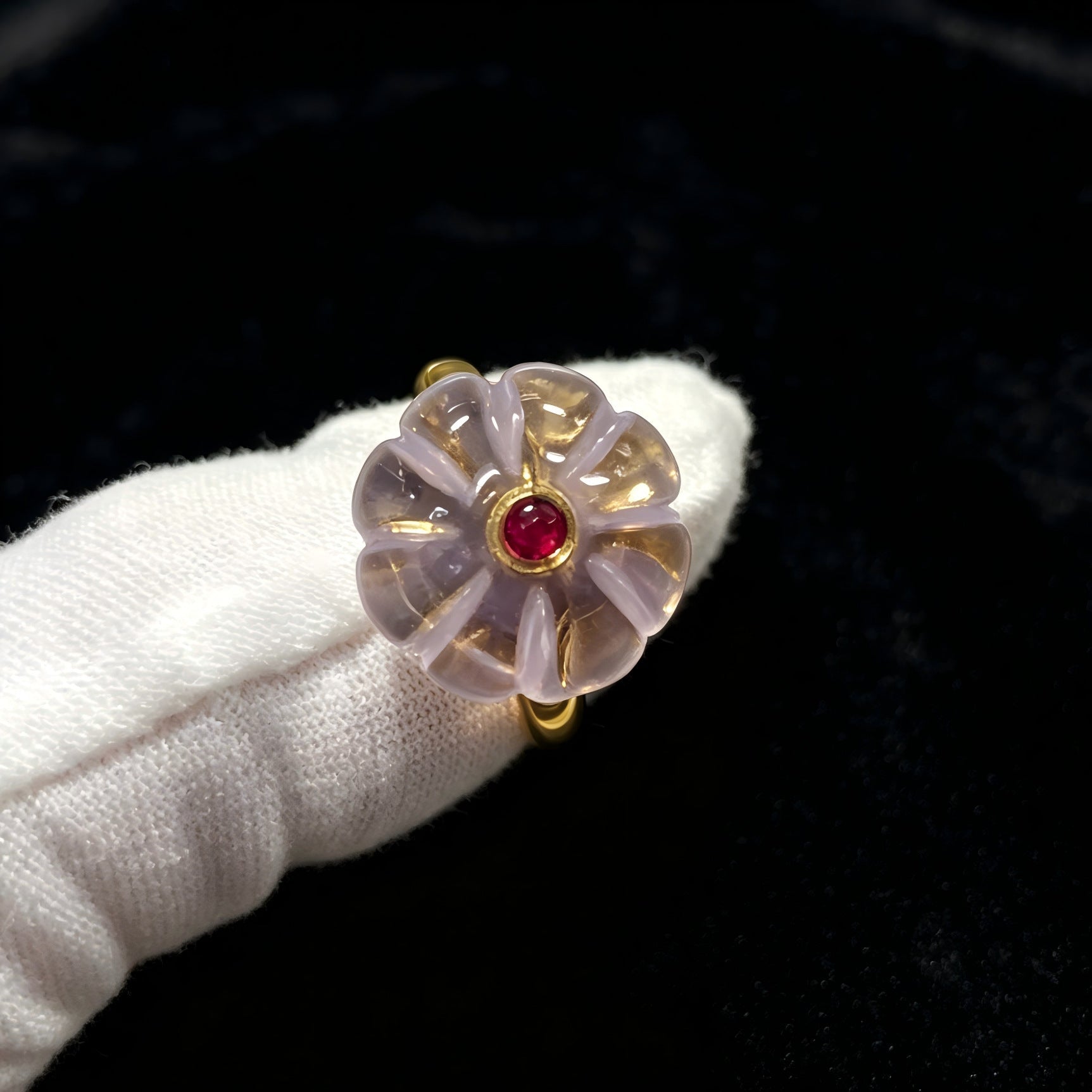 French Vintage Lavender Amethyst Pumpkin Bead Ring - floysun