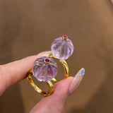 French Vintage Lavender Amethyst Pumpkin Bead Ring - floysun