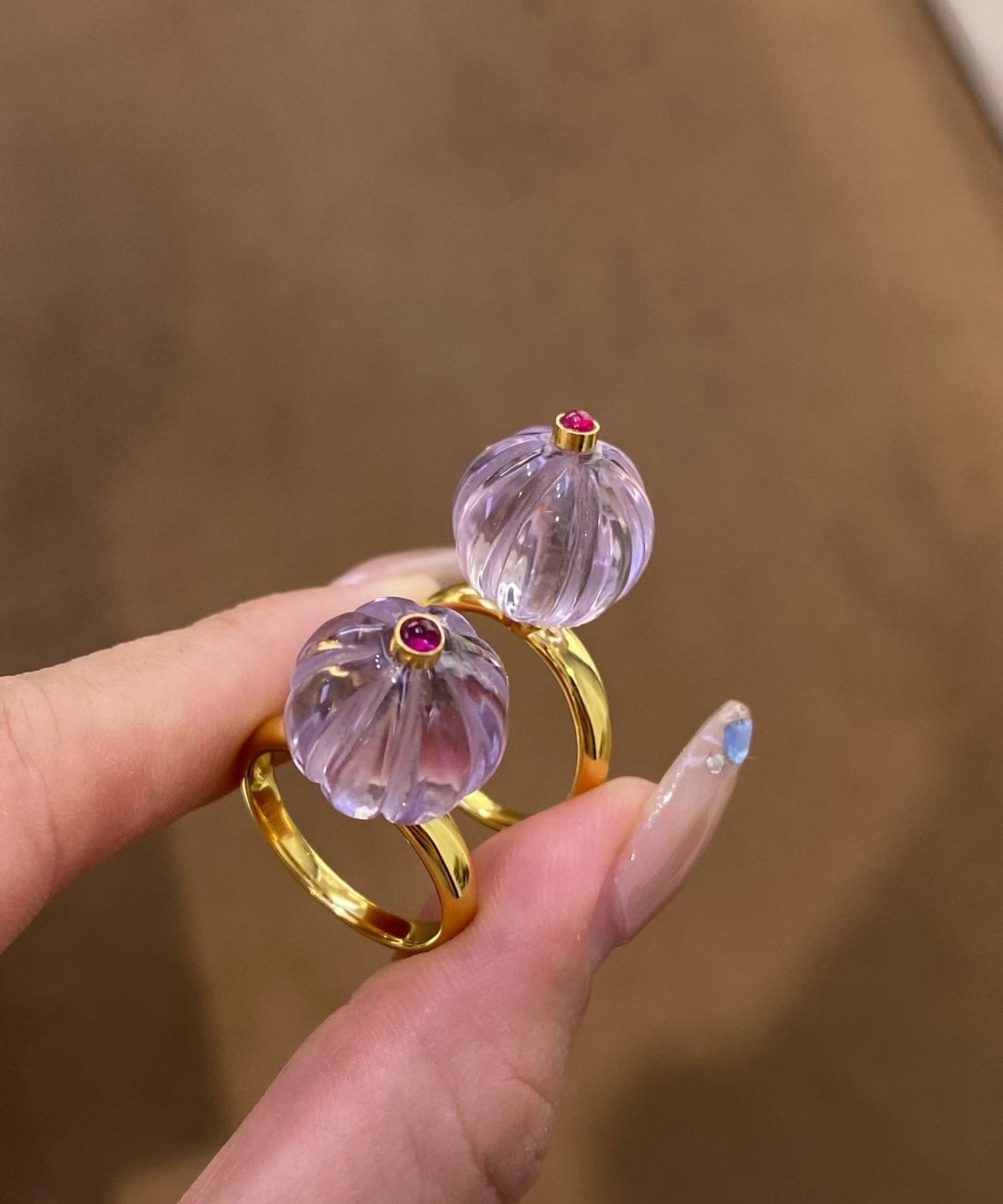 French Vintage Lavender Amethyst Pumpkin Bead Ring - floysun