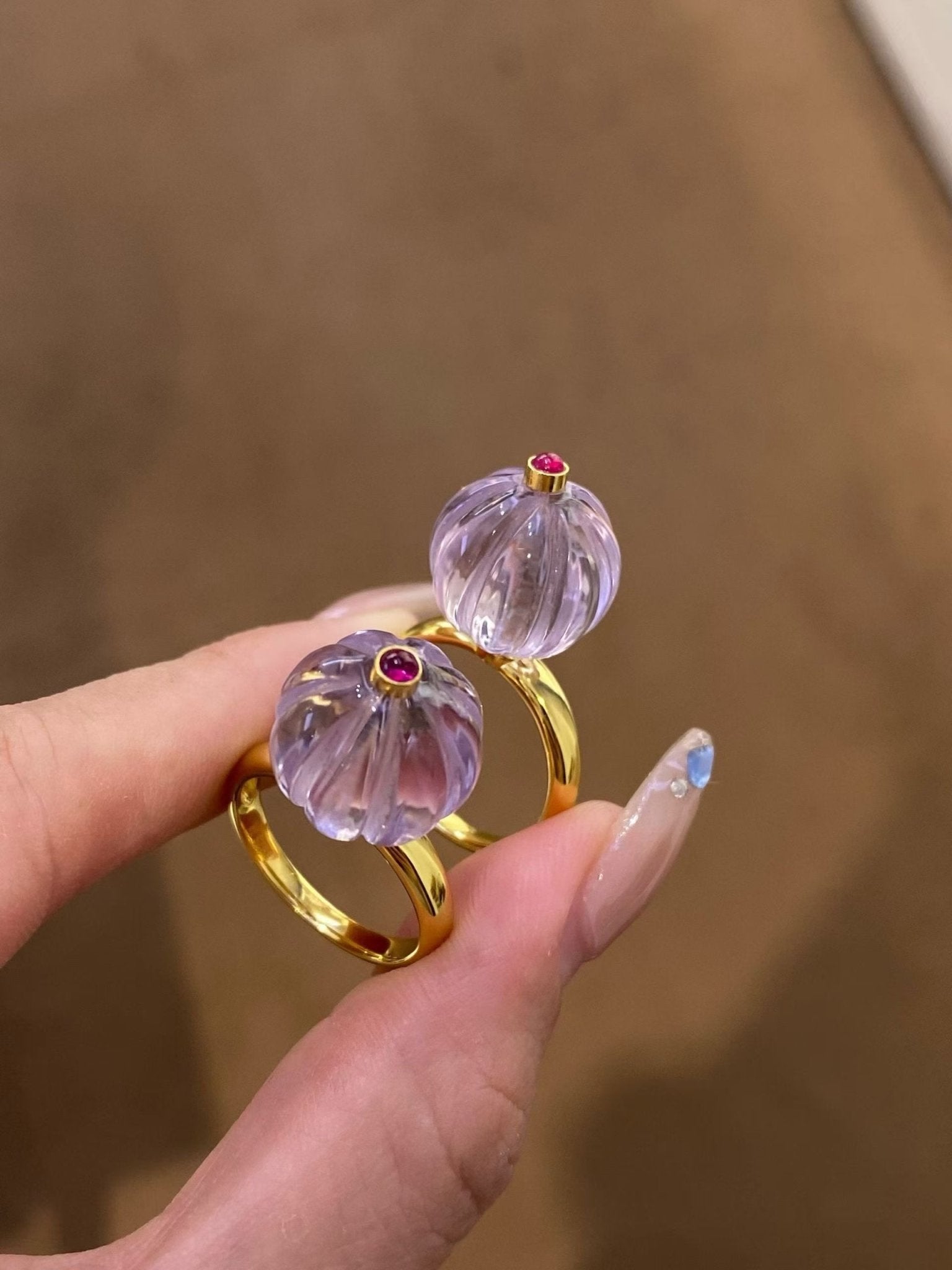 French Vintage Lavender Amethyst Pumpkin Bead Ring - floysun