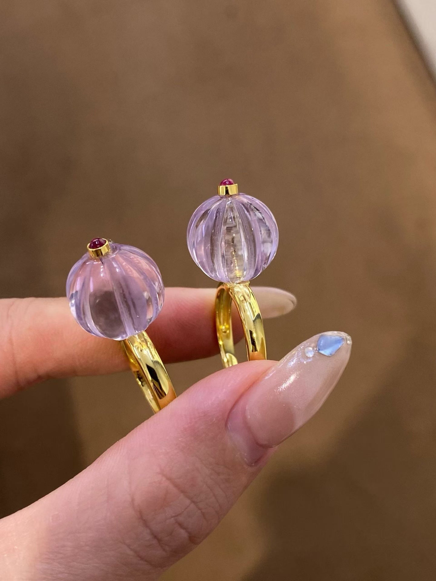 French Vintage Lavender Amethyst Pumpkin Bead Ring - floysun