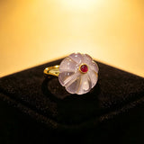 French Vintage Lavender Amethyst Pumpkin Bead Ring - floysun