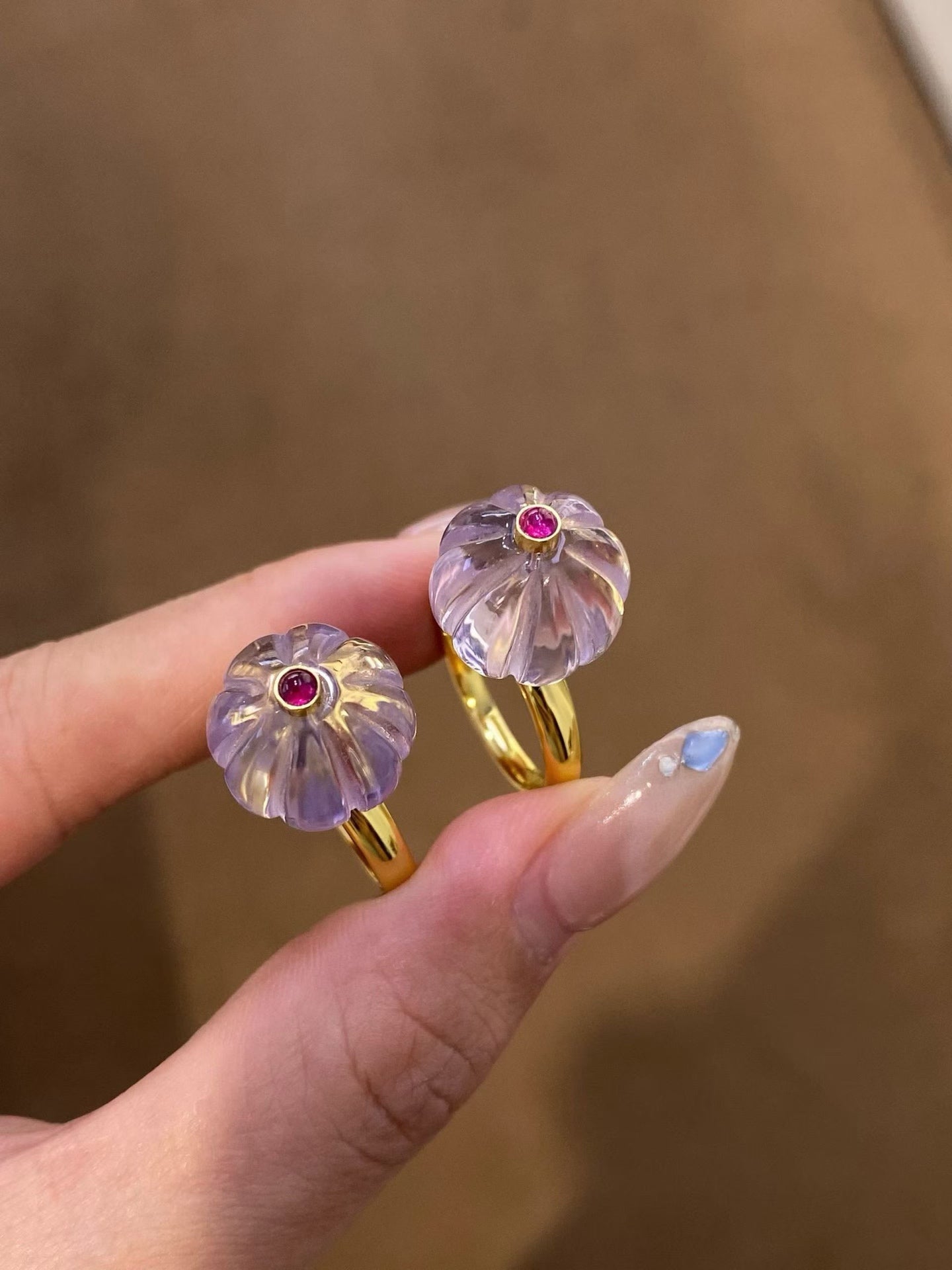 French Vintage Lavender Amethyst Pumpkin Bead Ring - floysun