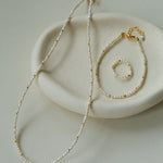 French Vintage Micro Pearl Choker - Dainty 18K Gold Faceted Metal Station Necklace - floysun
