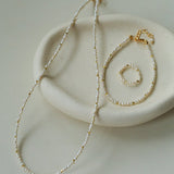 French Vintage Micro Pearl Choker - Dainty 18K Gold Faceted Metal Station Necklace - floysun