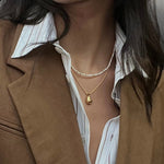 French Vintage Micro Pearl Choker - Dainty 18K Gold Faceted Metal Station Necklace - floysun
