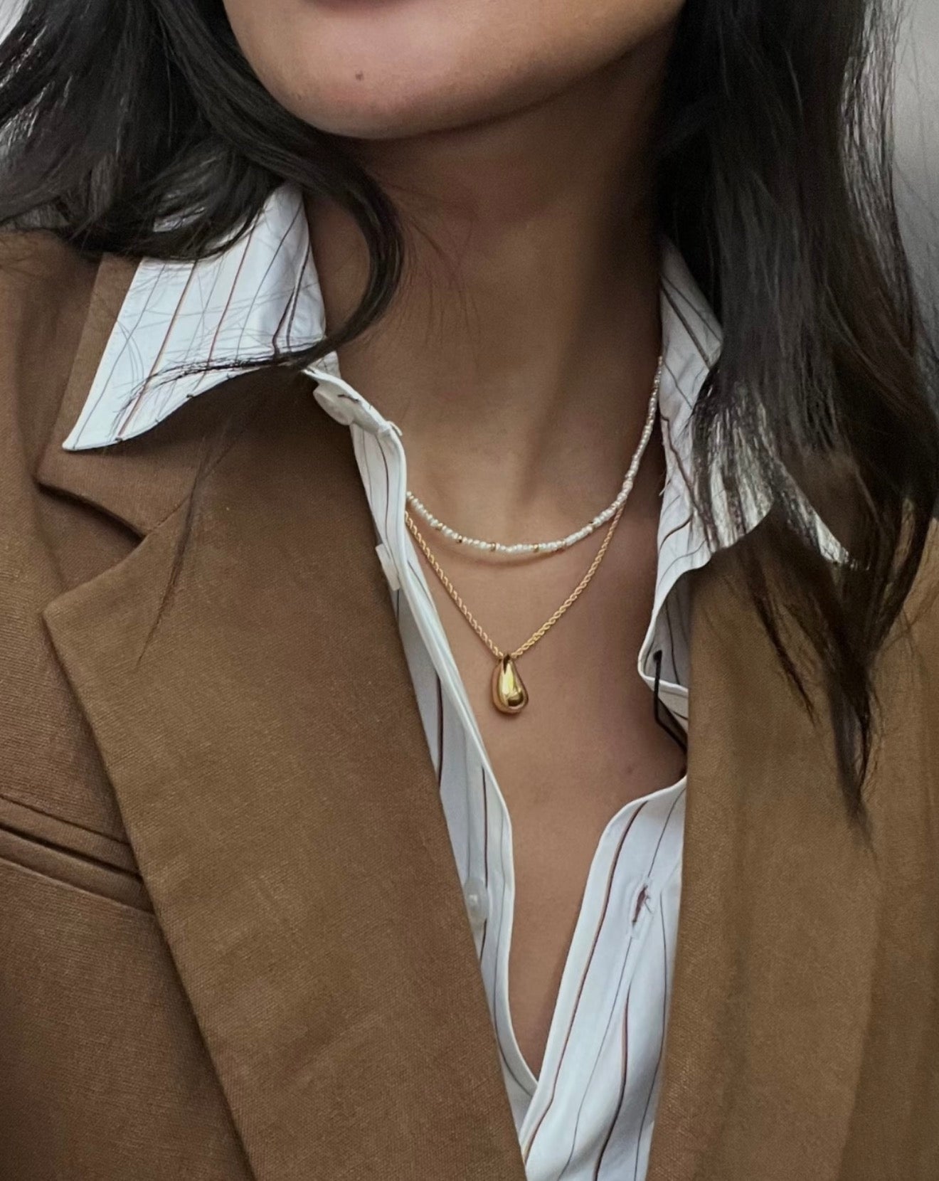 French Vintage Micro Pearl Choker - Dainty 18K Gold Faceted Metal Station Necklace - floysun
