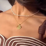 French Vintage Micro Pearl Choker - Dainty 18K Gold Faceted Metal Station Necklace - floysun