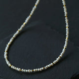 French Vintage Micro Pearl Choker - Dainty 18K Gold Faceted Metal Station Necklace - floysun
