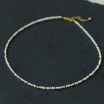 French Vintage Micro Pearl Choker - Dainty 18K Gold Faceted Metal Station Necklace - floysun