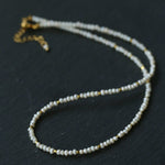 French Vintage Micro Pearl Choker - Dainty 18K Gold Faceted Metal Station Necklace - floysun