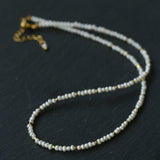 French Vintage Micro Pearl Choker - Dainty 18K Gold Faceted Metal Station Necklace - floysun