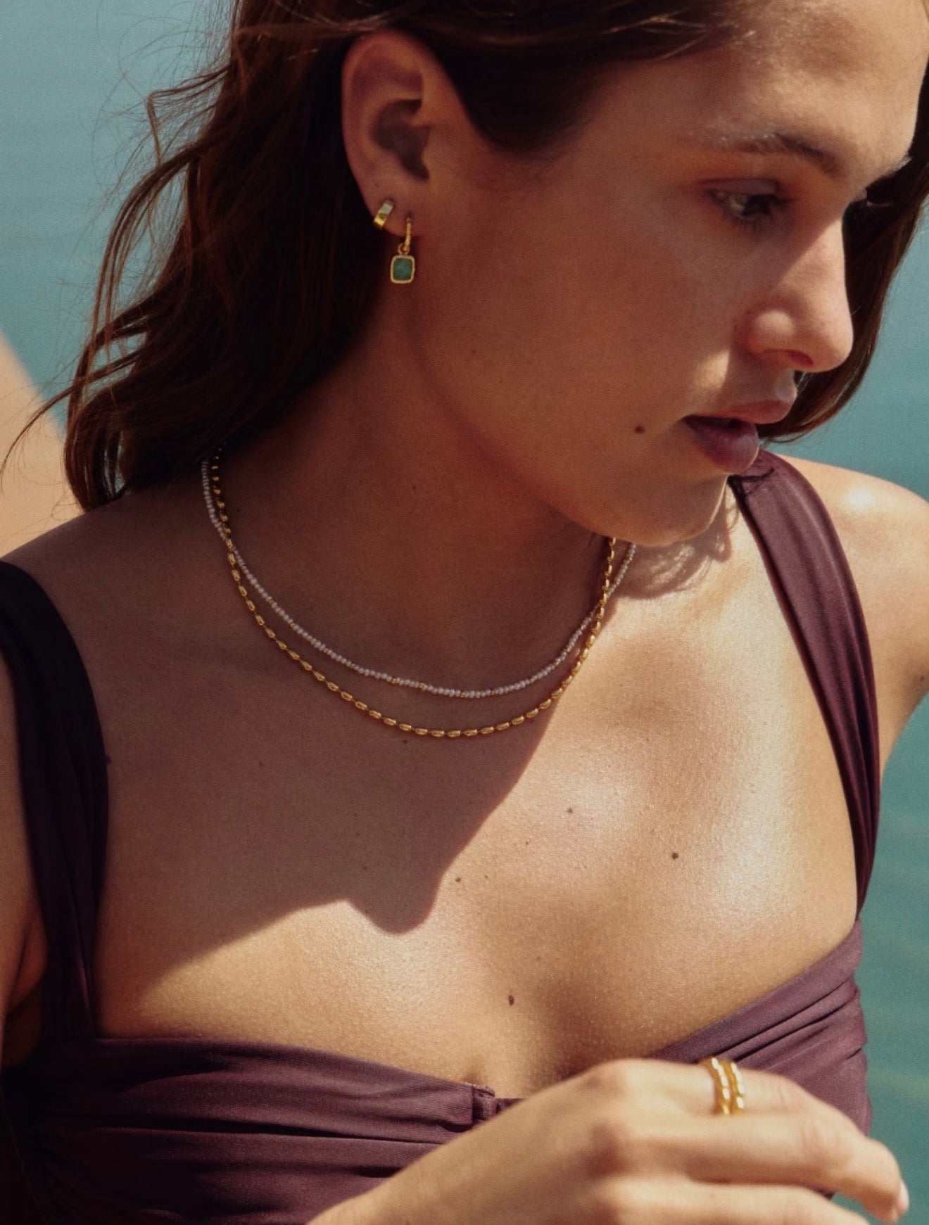 French Vintage Micro Pearl Choker - Dainty 18K Gold Faceted Metal Station Necklace - floysun
