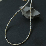French Vintage Micro Pearl Choker - Dainty 18K Gold Faceted Metal Station Necklace - floysun