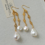 French Vintage Openwork Baroque Pearl Drop Earrings - Double - Layer - floysun