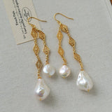 French Vintage Openwork Baroque Pearl Drop Earrings - Double - Layer - floysun
