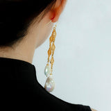 French Vintage Openwork Baroque Pearl Drop Earrings - Double - Layer - floysun