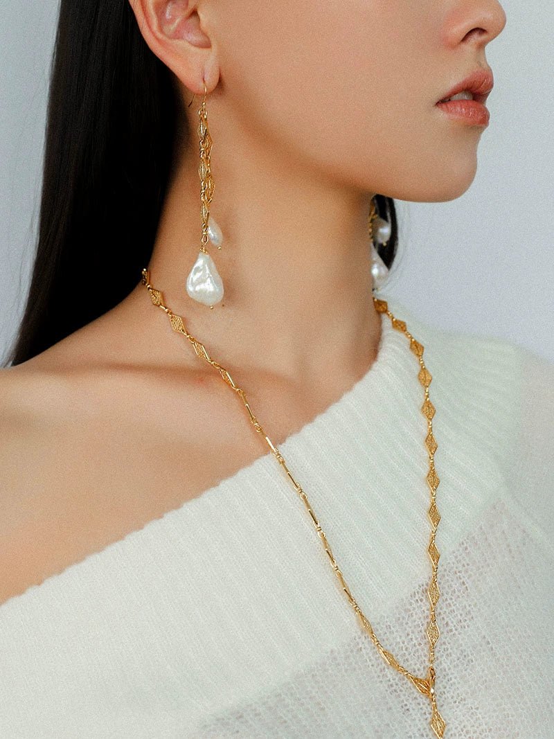 French Vintage Openwork Baroque Pearl Drop Earrings - Double - Layer - floysun