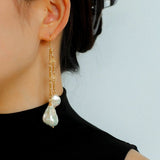 French Vintage Openwork Baroque Pearl Drop Earrings - Double - Layer - floysun