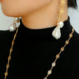 French Vintage Openwork Baroque Pearl Drop Earrings - Double - Layer - floysun